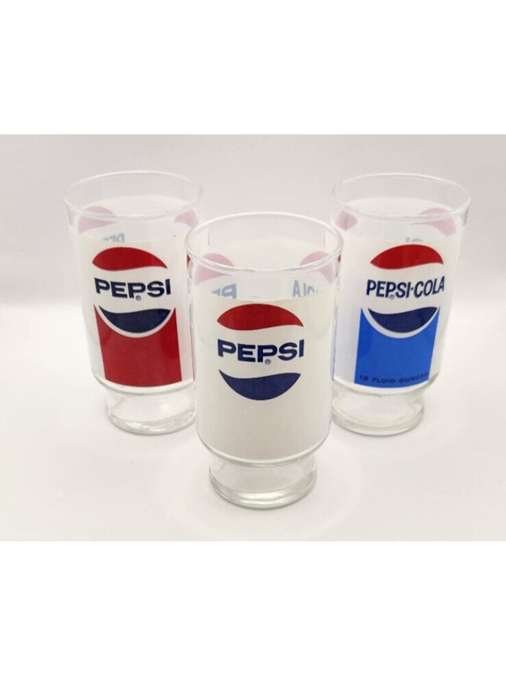 Pepsi Cola Soda Pop Vintage Drinking Glasses 5" Tall 3" x 3" Lot of 3 USED - Picture 2 of 6